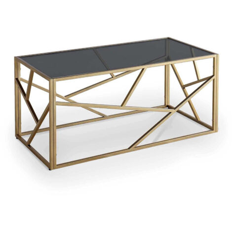 ELINA - Table basse en verre rectangulaire noir et métal doré - Noir