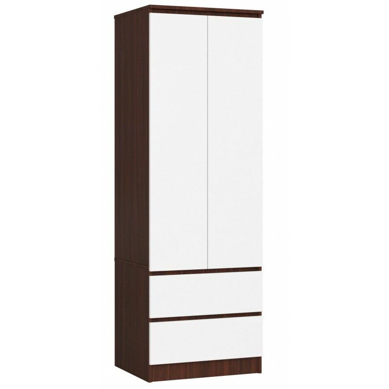 ELINE - Armoire chambre dressing - 180x60x51cm - Penderie - 2 tiroirs - Armoire de chambre - Aspect bois - Wengé/Blanc