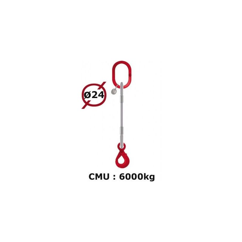 Elingue câble 1 brin crochet automatique 6000 kg - Longueur : 1M