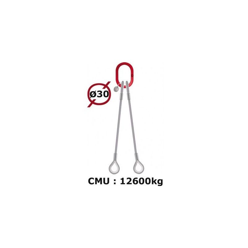 Elingue câble 2 brins sans crochet 12600 kg - Longueur : 1M