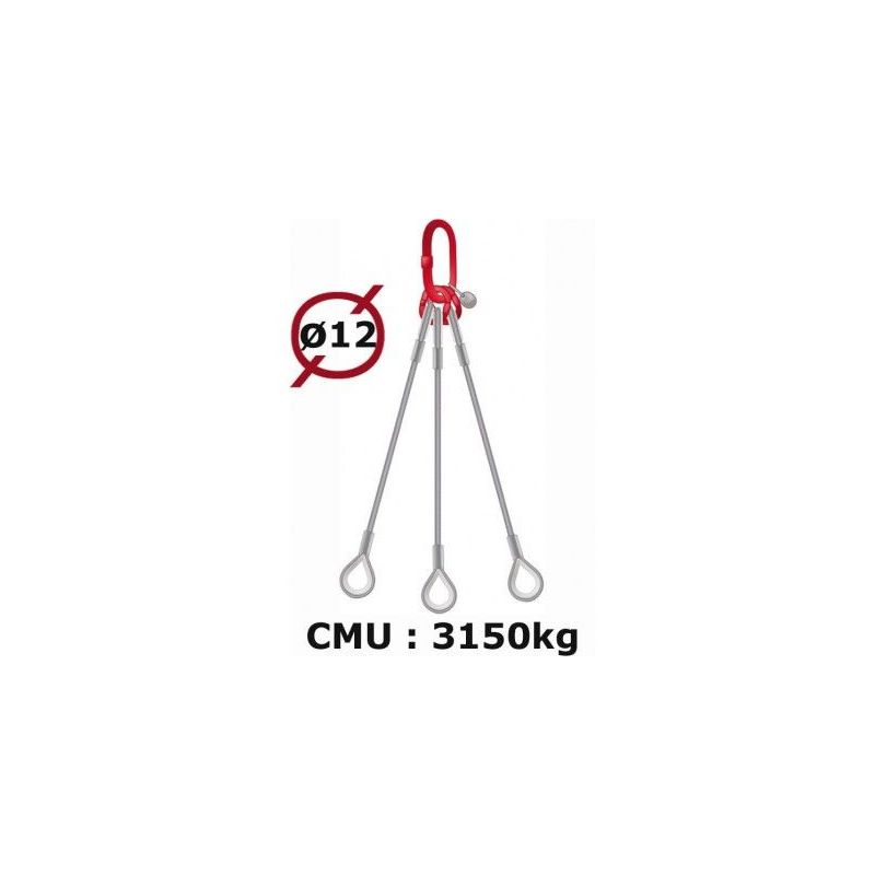 Elingue câble 3 brins sans crochet 3150 kg - Longueur : 5M5
