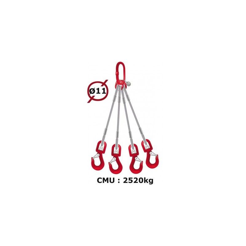 Elingue câble 4 brins crochets à émerillon 2520 kg - Longueur : 1M5
