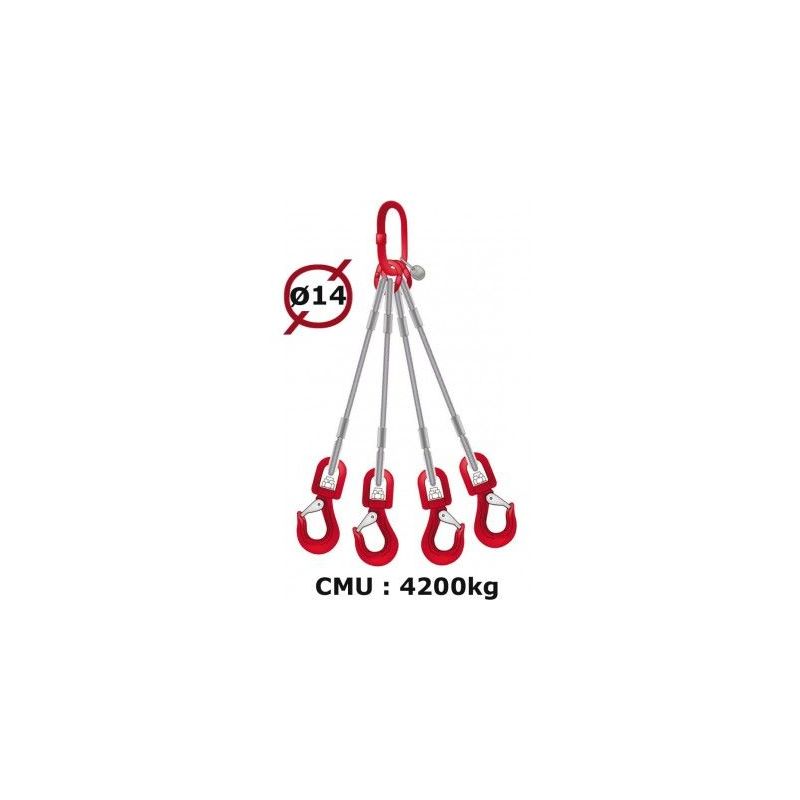 Elingue câble 4 brins crochets à émerillon 4200 kg - Longueur : 1M
