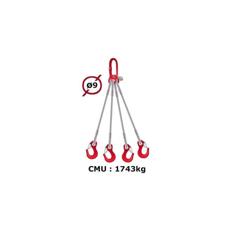 Websilor - Elingue câble 4 brins crochets à linguet 1743 kg - Longueur : 1M5