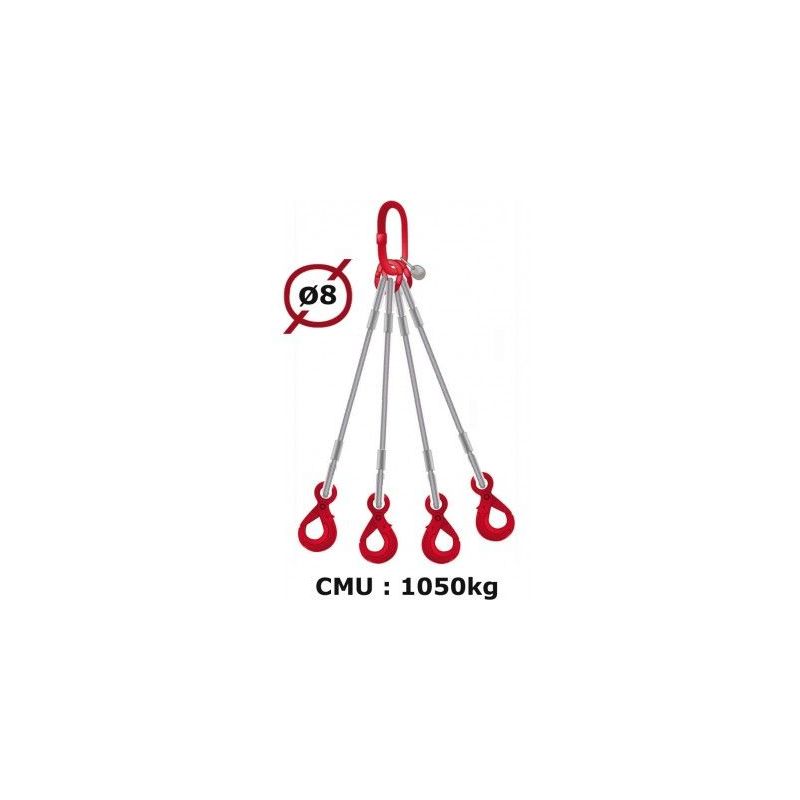 Elingue câble 4 brins crochets automatiques 1050 kg - Longueur : 1M5