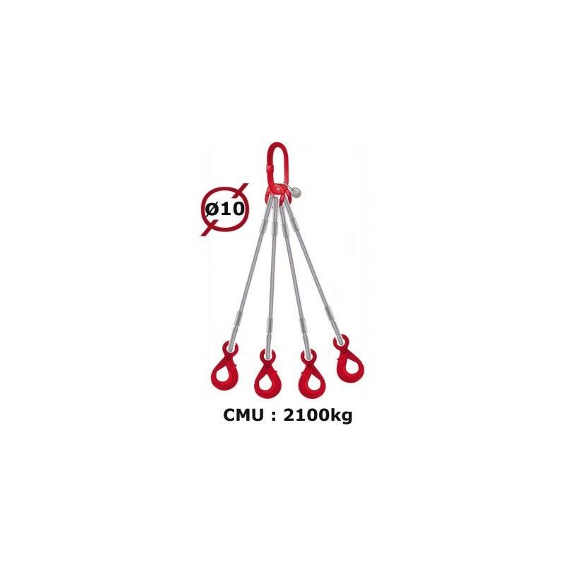 Elingue câble 4 brins crochets automatiques 2100 kg - Longueur : 1M5