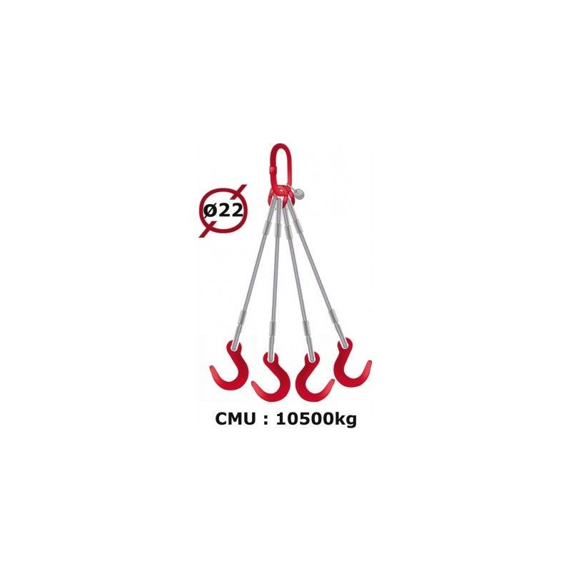 Elingue câble 4 brins crochets de fonderie 10500 kg - Longueur : 1M5