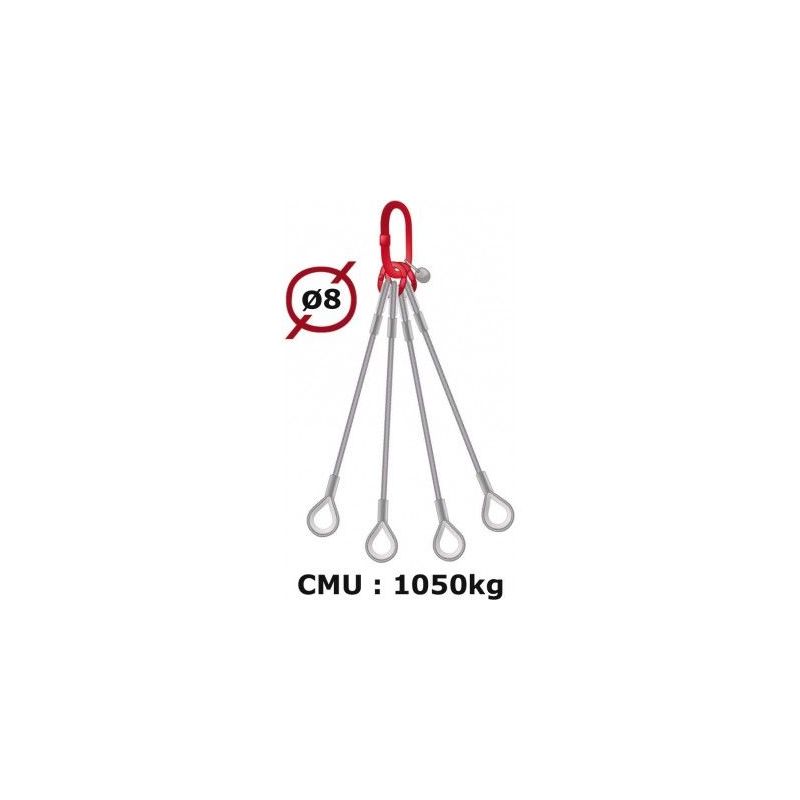 Websilor - Elingue câble 4 brins sans crochet 1050 kg - Longueur : 2M