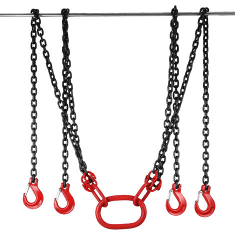 Élingue de levage à chaîne Mophorn 4M, chaîne de levage suspendue 8MM, capacité de 5 tonnes, acier allié G80, robuste avec crochets de préhension à 4 pattes et ajusteur
