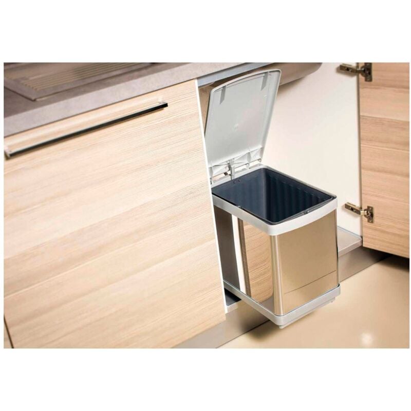 Seau Inox Elio M30 1X16L - elio - Conteneur en inox avec 1 compartiment de 16 litres et ouverture automatique du couvercle