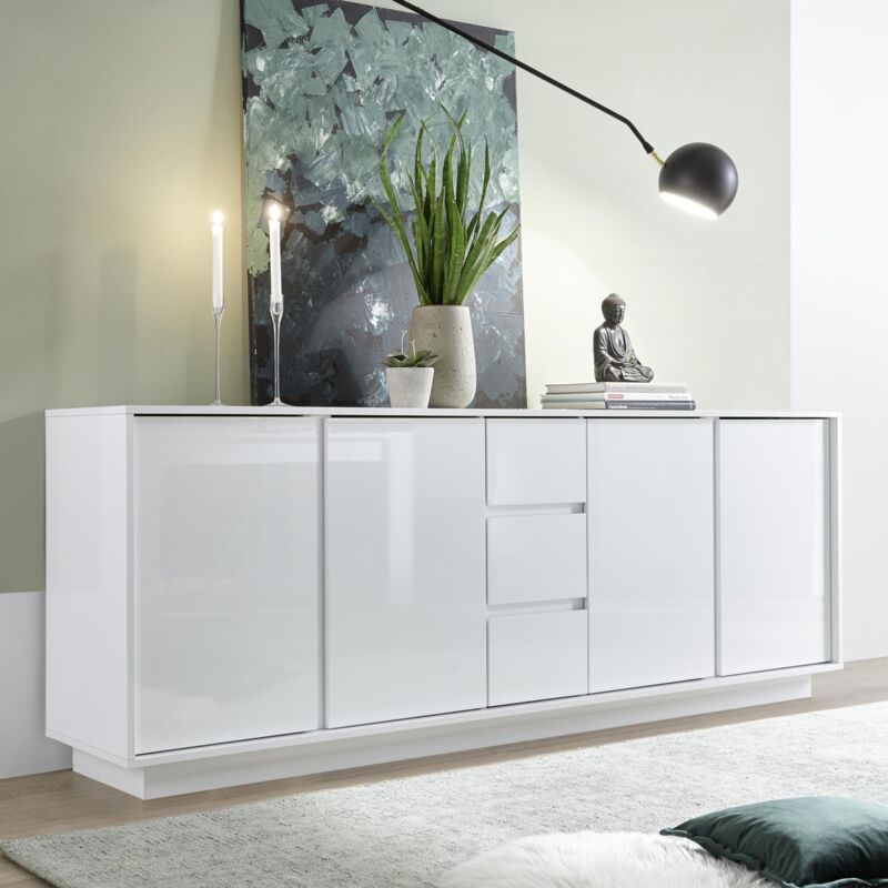 ELIOT - Buffet 4 portes 3 tiroirs blanc
