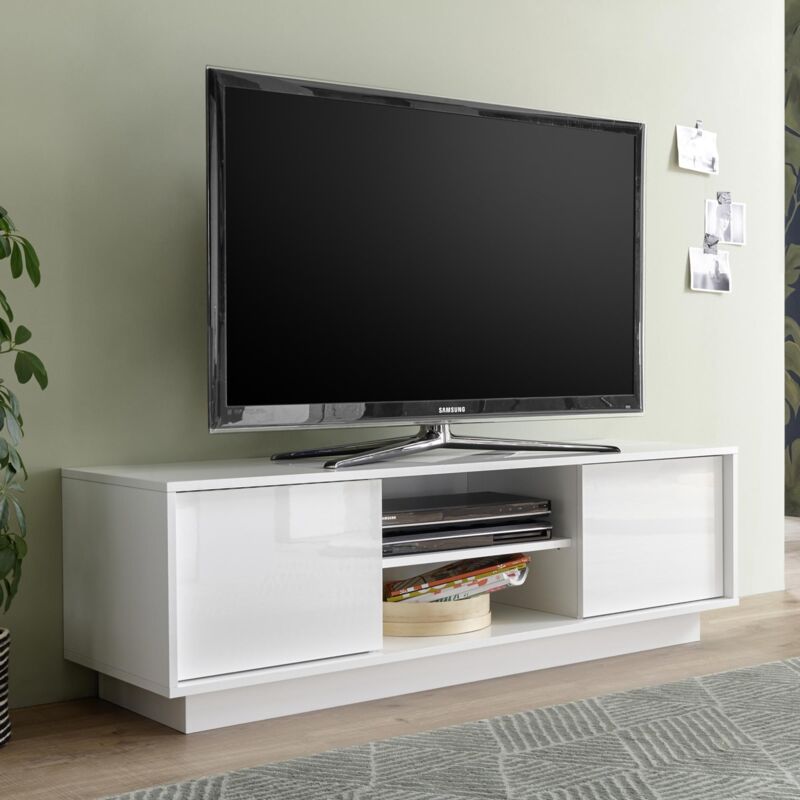 ELIOT - Meuble TV 2 portes 2 niches blanc