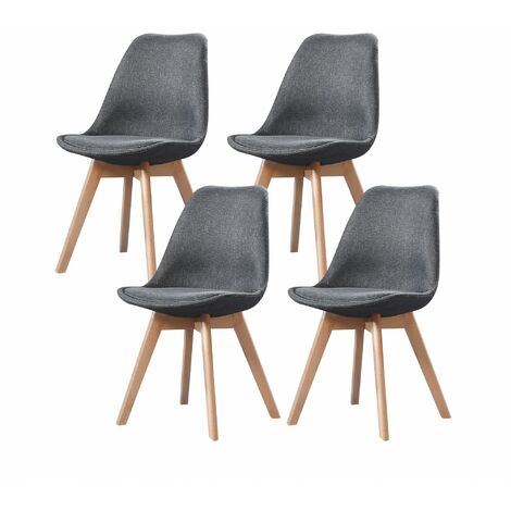 main image of "ELISA - Lot de 4 chaises scandinave - Tissu - Gris clair - pieds en bois massif design salle a manger salon - 53 x 49 x 82 cm - Gris Clair"