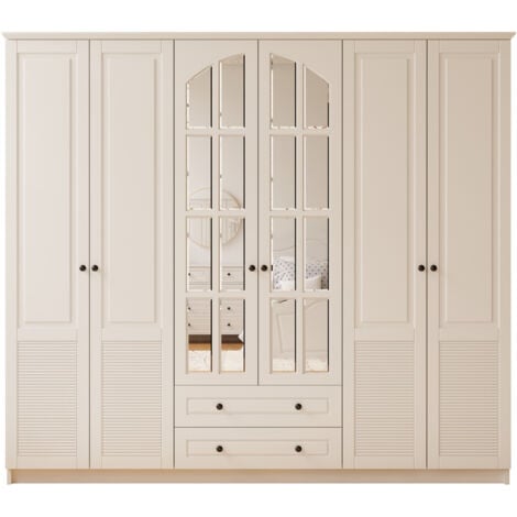 EVUHOME ELISE 6 Door 2 Drawer Mirrored White Wardrobe