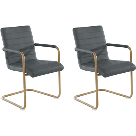 Elise-Chaise de salle à manger avec accoudoir en PU anthracite Set de 2