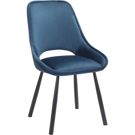 Eliza-Chaise de salle à manger en velours bleu foncé avec pieds en métal noir Set de 2