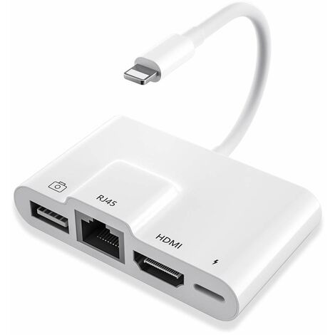 ELLE Convient pour OTG HDMI avec écran Apple vers réseau filaire RJ45 Ethernet 100M avec câble adaptateur d'alimentation