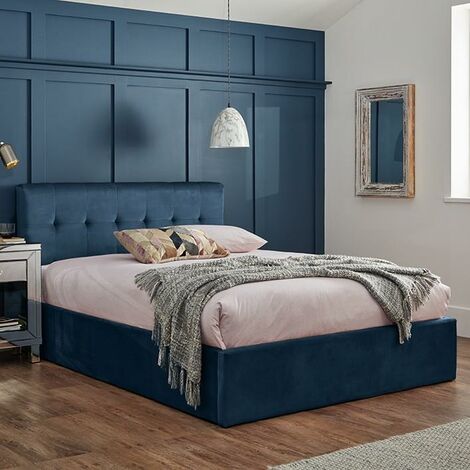 Elle Double Ottoman Bed - Blue Velvet - Blue