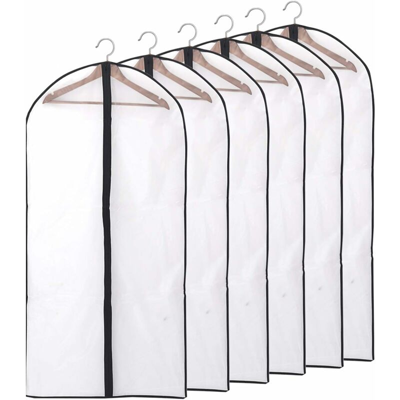Elle - Housses de Vêtements, Anti Poussière Etanche Mite Humidité,Housses de Protection Zip Transparente pour Chemise Costumes/Manteaux, 6pcs 60 140cm
