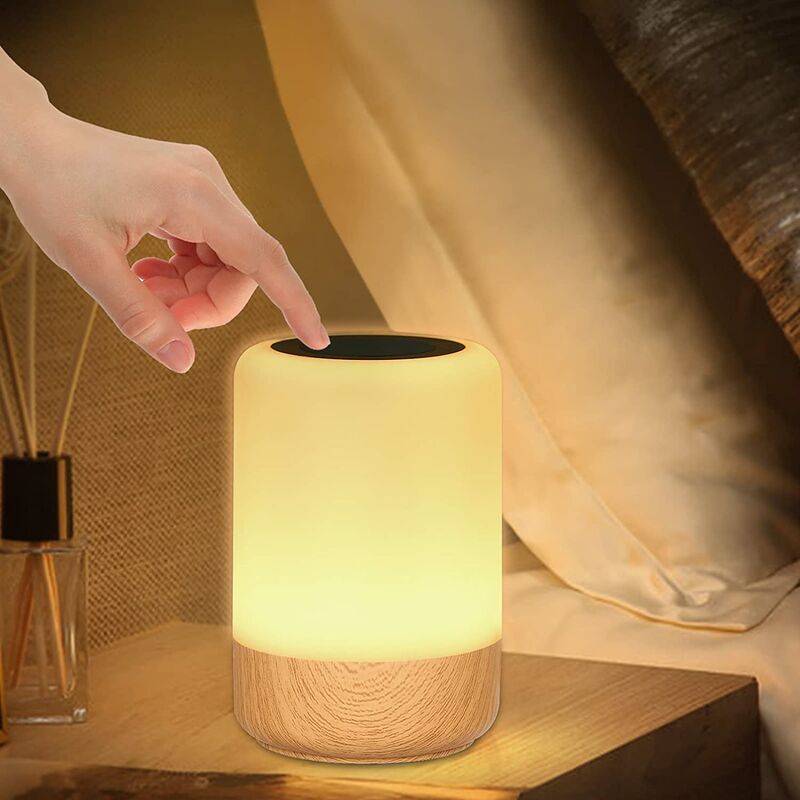 Lampe de Chevet Tactile, Colorée Lampe de Table avec Minuterie et Luminosité Ajustable, Lampe Rechargeable Veilleuse LED pour chambre à coucher