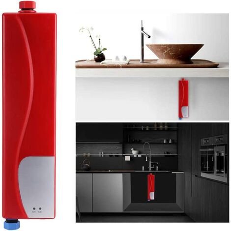 ELLE Mini chauffe-eau instantané électrique, mini chauffe-eau automatique chauffe-eau, chauffage de l'eau pour cuisine salle de bain 220 V 3000 W (rouge)