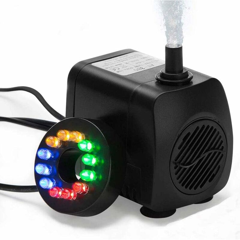 Mimiy - Submersible Mini Pompe à Eau avec lumière led 12 Couleurs 10W Pompe de Fontaine d'Aquarium Ultra-silencieuse 450L / h pour Terrariums,
