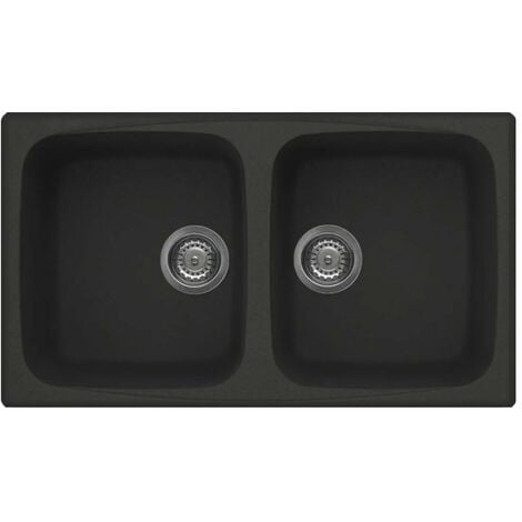 Elleci - Lavello Cucina In Vetroresina Granitek Da Incasso 86x50 cm A 2 Vasche Colore Nero - Serie Master 450 - Codice: LGM45040