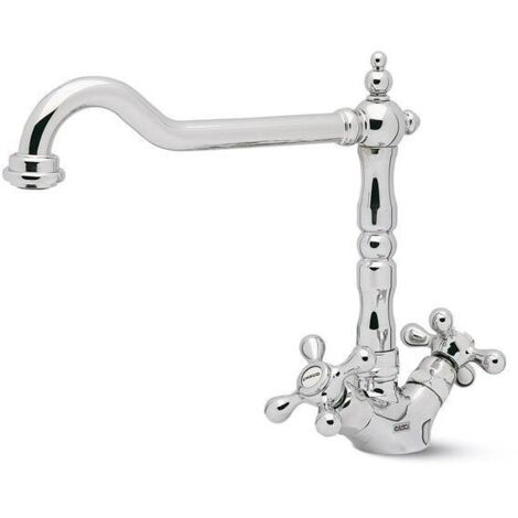Elleci MIKTAGCR - Miscelatore da cucina doppio comando, da incasso, Acciaio inox, canna girevole, 17 cm, Cromo