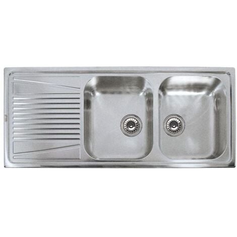 Elleci River 500 LIR500SACSX - Lavello da incasso 2 vasche + gocciolatoio, Acciaio inox satinato antigraffio, 116x50 cm, da incasso, Inox satinato
