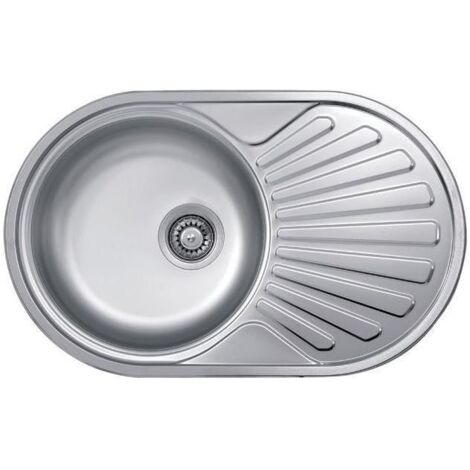 Elleci Special Round 770 LIX770SACRS - Lavello da incasso 1 vasca + gocciolatoio, Acciaio inox satinato, 77x48 cm, da incasso, Inox satinato