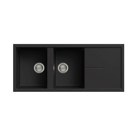 ELLECI Unico 500 LGU50040 Lavello 116X50 cm 2 Vasche Rettangolare con Gocciolatoio Granitek Nero