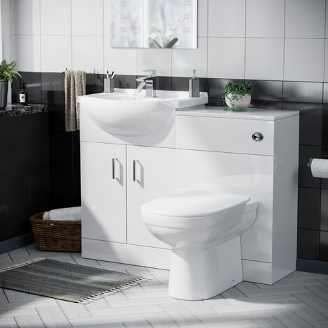 main image of "Ellen 550mm Flat Pack Vanity Basin Unit, WC Unit, Cistern & Elso Back To Wall Toilet White"