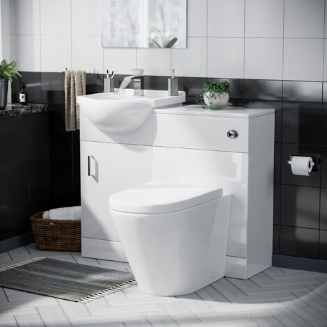 Ellen 950mm Vanity Basin Unit, WC Unit & Ellis Back To Wall Toilet White