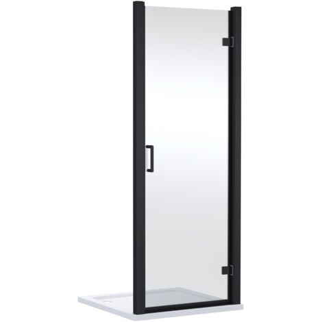 Ellenhall Contemporary 8mm Glass Reversible Hinged Shower Door, 900mm, Matt Black