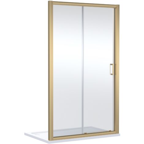 Ellenhall Contemporary 8mm Glass Sliding Reversible Sliding Shower Door, 1200mm, Brushed Brass