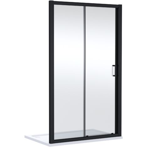 Ellenhall Contemporary 8mm Glass Sliding Reversible Sliding Shower Door, 1700mm, Matt Black