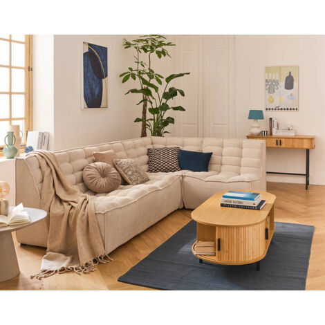 Ellie - 4-sitzer modulares ecksofa beidseitig montierbar aus strukturiertem samt - beige