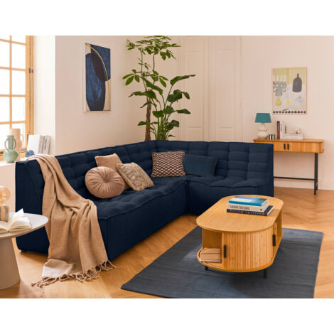 Ellie - 4-sitzer modulares ecksofa beidseitig montierbar aus strukturiertem samt - marineblau