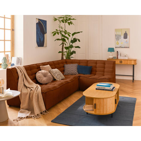 Ellie - 4-sitzer modulares ecksofa beidseitig montierbar aus strukturiertem samt - terrakotta