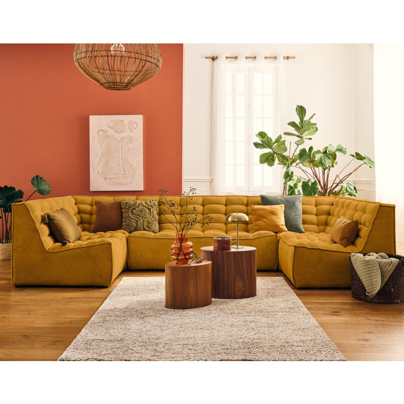 Lisa Design - Ellie - canapé modulable panoramique 7 places en velours texturé - jaune