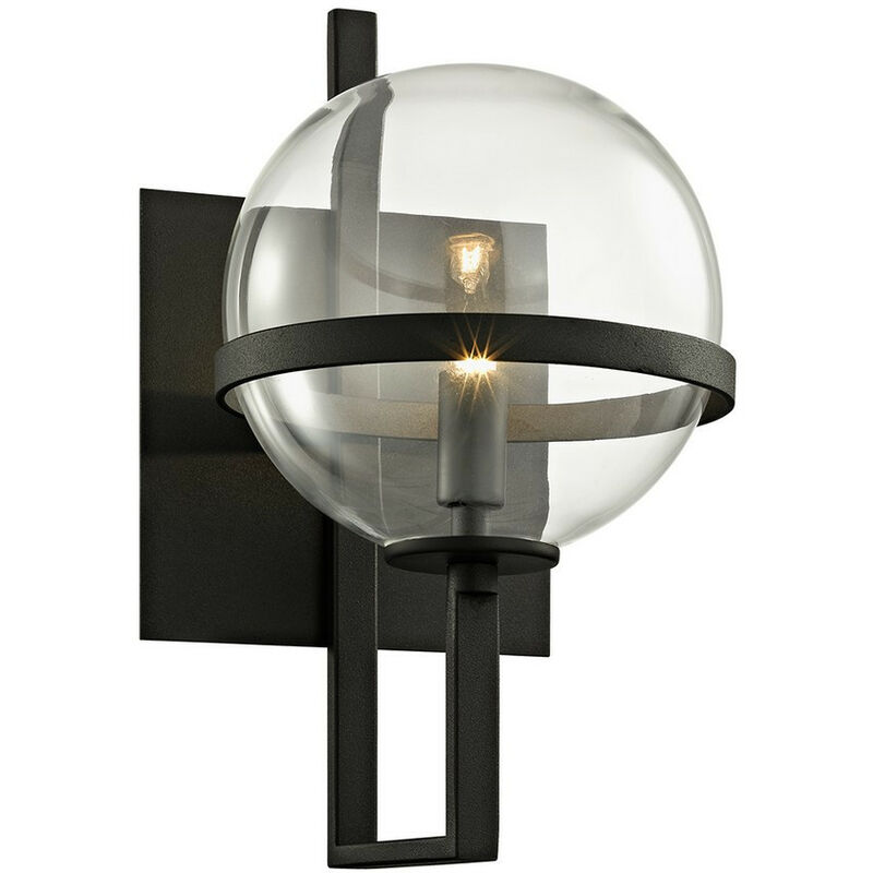 Image of Hudson Valley Lighting - Elliot Applique da parete a 1 luce testurizzata nera, vetro