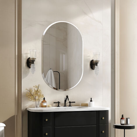 Ellipse Bathroom Mirror Wall Mounted Modern Stylish Design with Contemporary Bevelled Edges - 50cm W x 80cm H