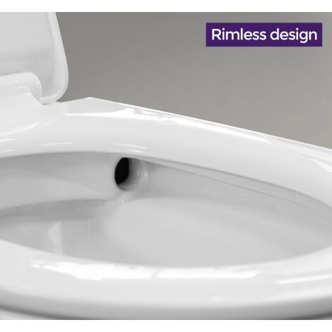 Elliss Round Back to Wall Rimless Toilet Pan With Soft Close Seat + WRAS Approved Concealed Cistern