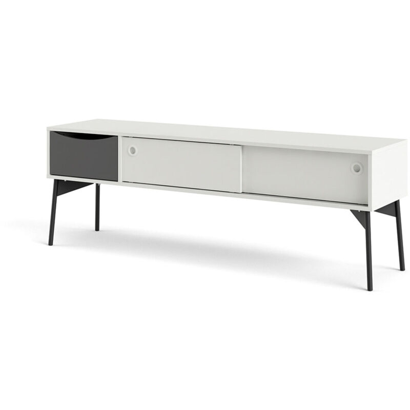 Elly meubles de télévision 2 portes coulissantes, 1 tiroir blanc mat, gris.