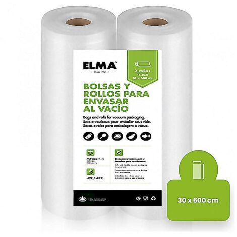 ELMA rollo bolsa envasar 30x600cm. blister 2 , Rollos 15.30.0. Bolsas para envasar. Conserva los alimentos de una manera fácil y duradera, realizando el envasado en las bolsas gofr