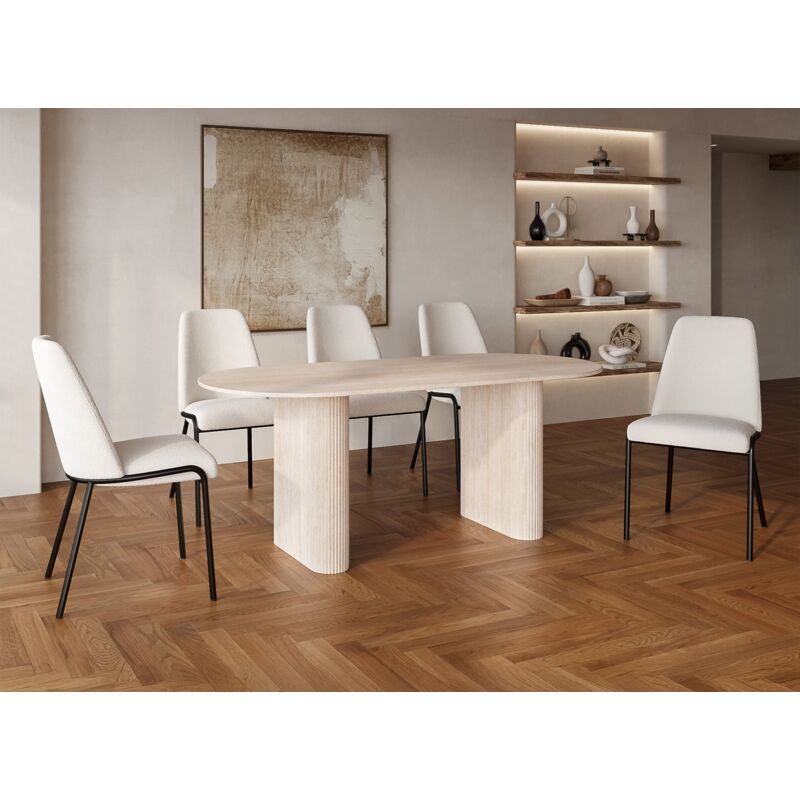 Deco In Paris – Table de salle à manger ovale 8 personnes – Plateau en marbre composite beige – Pieds en MDF – Dimensions 200x90x78 cm