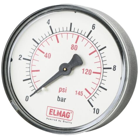 ELMAG Druckmanometer 0-10 bar, Ø 63 mm, Ø 1/4 Außengewinde hinten, 1 Stk. Packung - SB