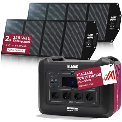 ELMAG Solargenerator-Set ENERGY 2400 + SOLAR 220 DUO 2400W, LiFEPO4 Akku, 2232Wh, 2x220Wp PV-Panel