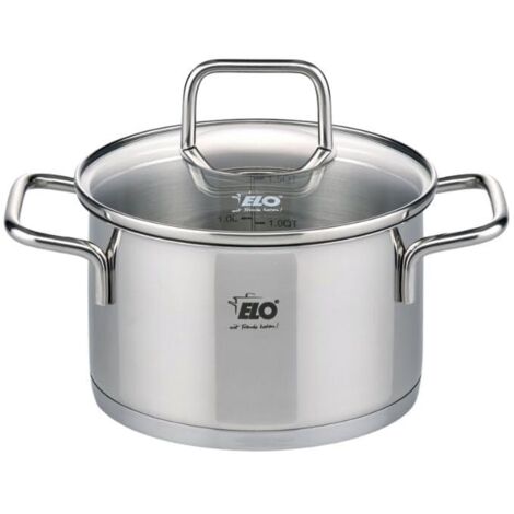 Elo 7241426 - Pentola in acciaio inox, con coperchio in vetro, 1,2L, adatta a tutti i tipi di luci, 14 x 9,5 cm
