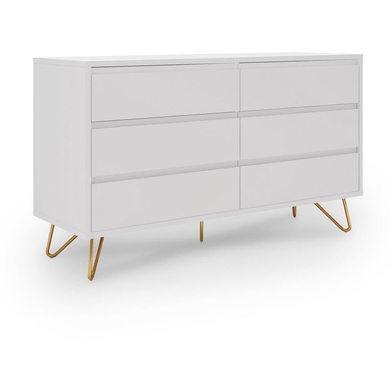 mobilier deco - eloise commode equipee de 6 tiroirs blanc moderne blanc